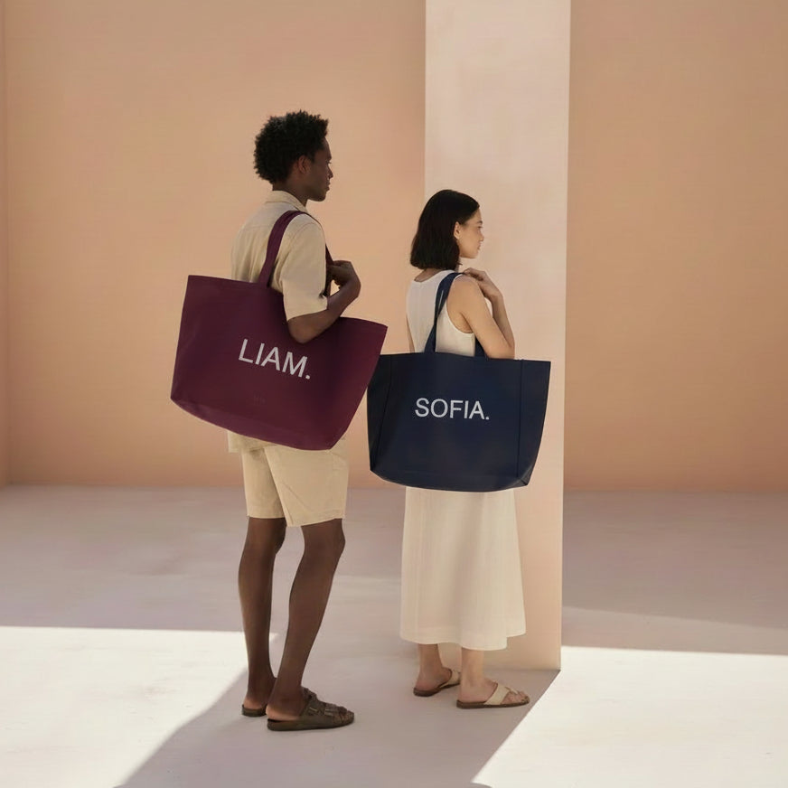 Sac Cabas Personnalisé Femme Homme – Grand Sac Tote Bag à Personnaliser – Prénom, Texte au Choix – Plusieurs Polices et Couleurs – Sac Fourre-Tout pour Quotidien, Shopping, Plage